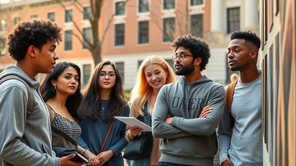 USF graduate students observe art on campus building tour.