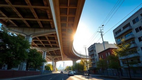 Unfinished highway overpass with book cover, representing freeway revolts.
