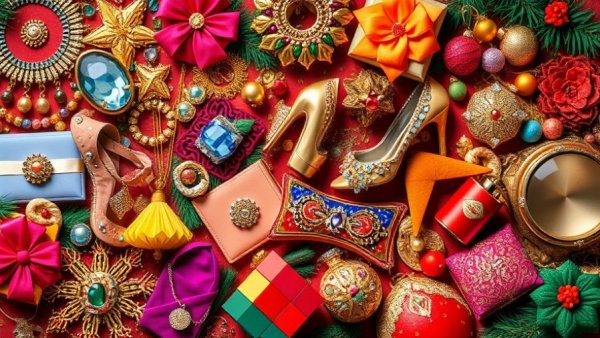 Vibrant collage of November festive traditions with luxury items.