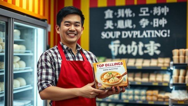 Man holding soup dumplings at Costco; Costco Free Soup Dumpling Day event.
