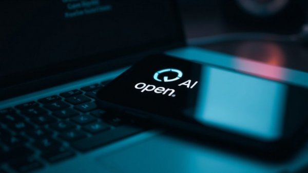 OpenAI logo on smartphone, symbolizing technological synergy, IPO announcement.