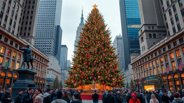 Majestic Christmas tree in San Francisco, festive city square.
