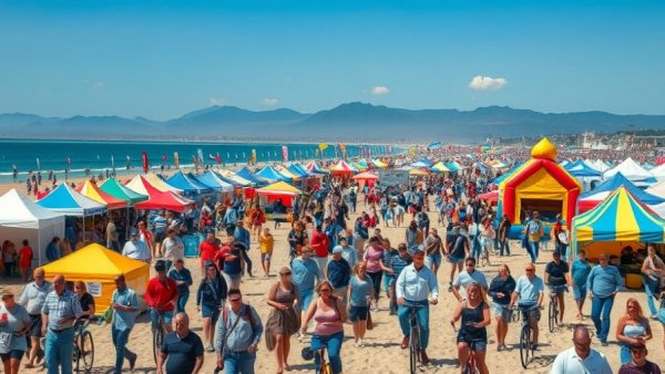 Vibrant beach scene at festival, Beya Alcaraz appointment District 4.
