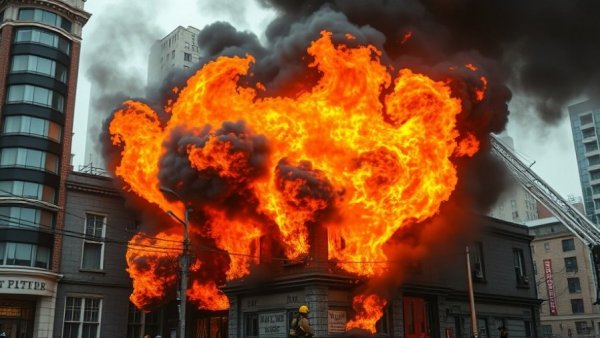 Telegraph Hill fire with intense flames and smoke