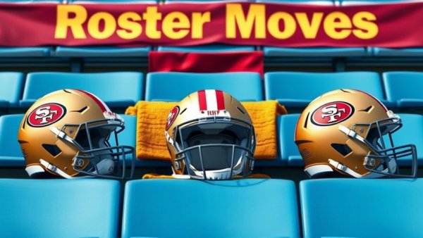 49ers Roster Moves: Three helmets on bench with towel.