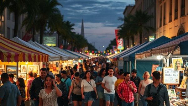 South First Fridays Art Walk San Jose evening street market with crowd.