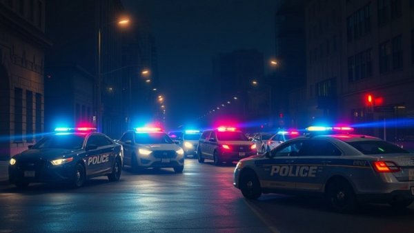 Police at Ocean Beach shooting scene, night emergency response