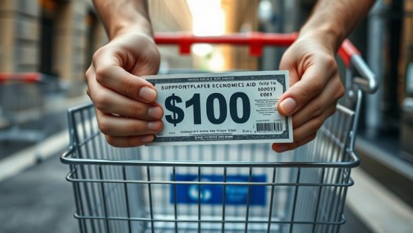 Close-up of hands holding a $100 coupon for SNAP beneficiaries support San Jose.