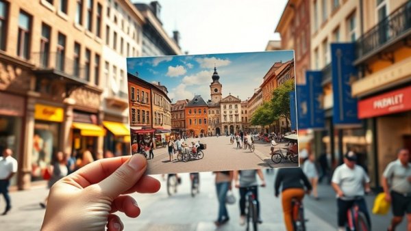 Cole Valley Pop Up Town Square postcard in lively street scene.