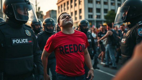 Turning Point USA protest at UC Berkeley shows tense police escort scene.