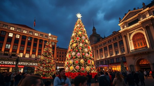 Union Square Macy's Holiday Tree Lighting event with festive lights.