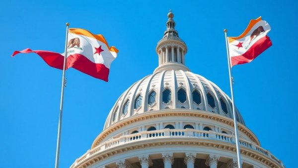 California State Capitol dome with flags, symbolizing public governance.