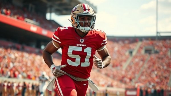 49ers player running on field during game.