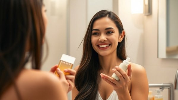 Woman explaining beauty tips for skin prep and lasting makeup.