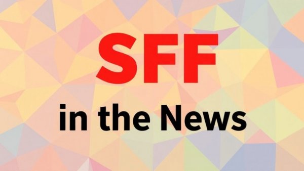 Colorful geometric pattern with 'SFF in the News' text.