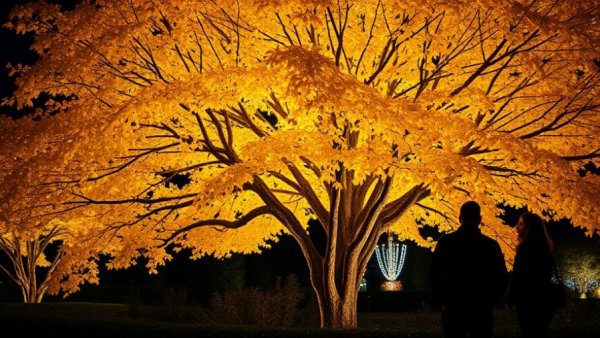 Illuminated tree display in San Francisco garden, November 2025.