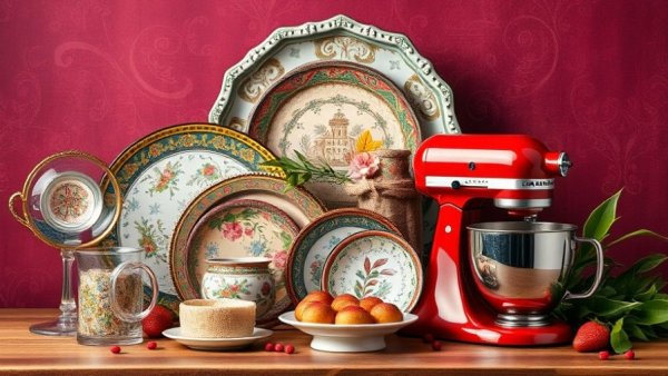 Assorted culinary-themed gifts on maroon background, perfect for culinary enthusiasts.