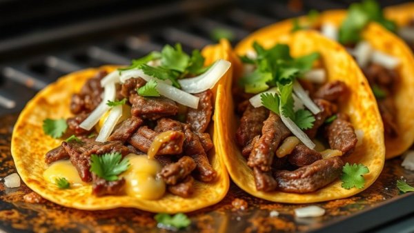 Delicious tacos with cheese, cilantro, onions for Pay-What-You-Can Taco Day.