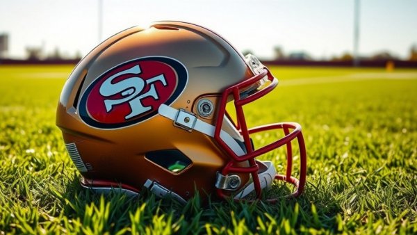 49ers Activate Defensive Lineman: Football helmet on grass field.