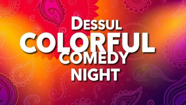 Desi Comedy Night SF poster with colorful paisley background