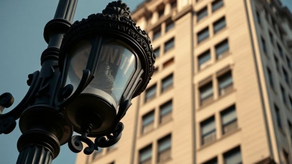 Architectural detail of ornate streetlamp against classic building