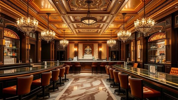 Luxurious Bourbon Steak San Francisco bar interior with art deco style.
