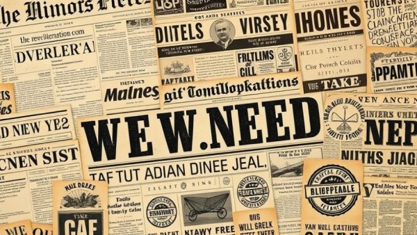 Vintage newspaper headlines collage, retro design.