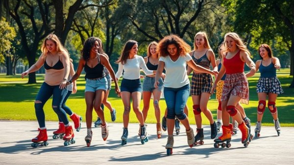 Golden Gate Park roller disco party with lively skaters dancing.