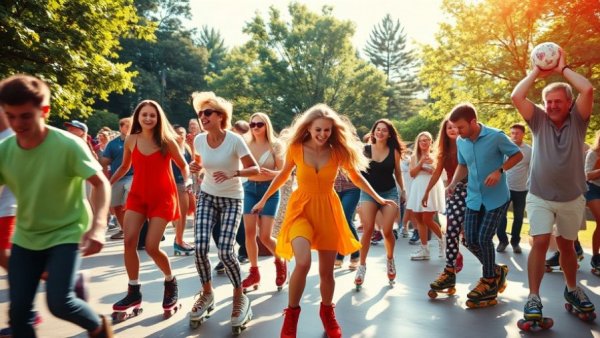 Roller disco at Golden Gate Park with vibrant crowd.