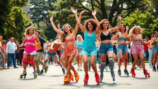 Roller disco party at Golden Gate Park with vibrant dancers and lively atmosphere.