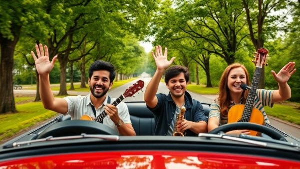 The Beatles Anthology on Disney+ band waving from car.