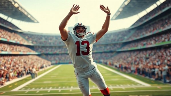 George Kittle celebrating a touchdown in a packed stadium.