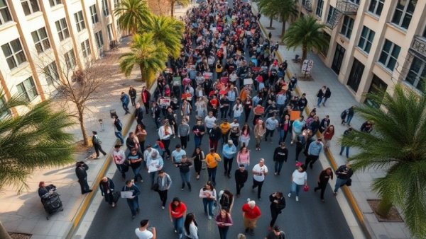 Aerial view of Oakland students walking out against gun violence.