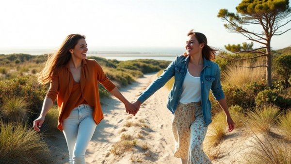 Couple enjoying a walk at Sunset Dunes Park San Francisco.