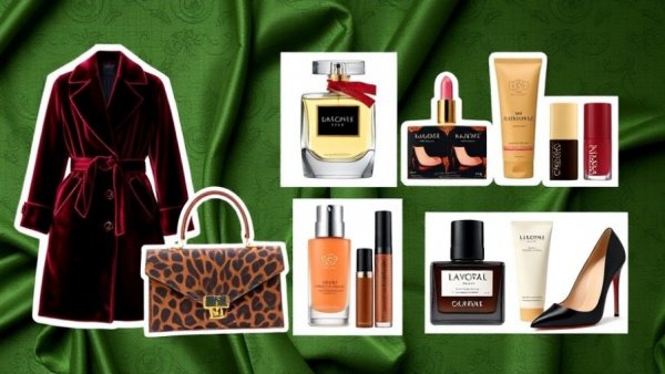 Luxury items collage for unique holiday gift ideas, featuring fashion and beauty products.
