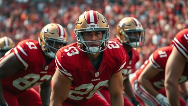 49ers vs Panthers strategies with 49ers players on field.