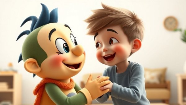 Heartwarming moment as cartoon character brings joy to young patient.
