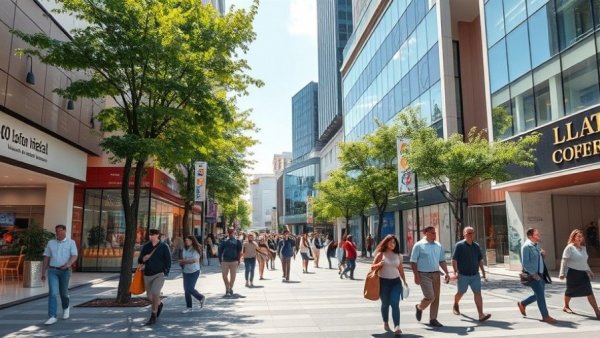 Westfield Mall exterior with pedestrians and signs.