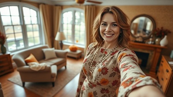 Thanksgiving outfit inspiration in modern bedroom setting.