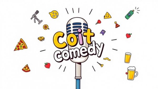 Coit Comedy Night San Francisco illustration with microphone and food icons.