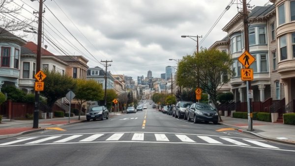 San Francisco street with traffic calming devices and speed bumps.