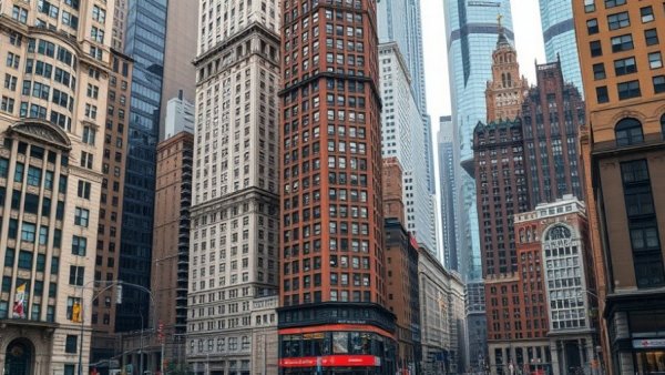 Tall urban buildings with intricate architecture, San Francisco.