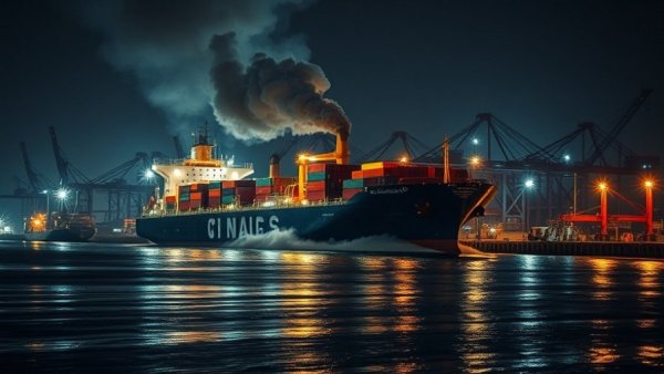 Port of Los Angeles fire at night with smoke and emergency response.