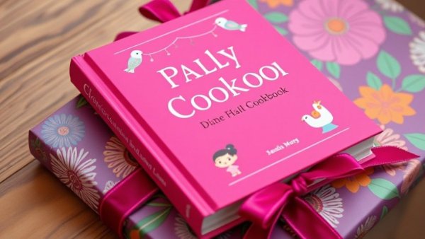 Bright pink cookbook with ribbon on wrapping paper for Amazon Black Friday deals.