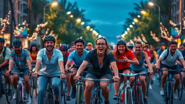 Vibrant San Jose Bike Party with cyclists at night.