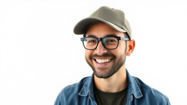 Casual man with glasses and cap, smiling warmly.