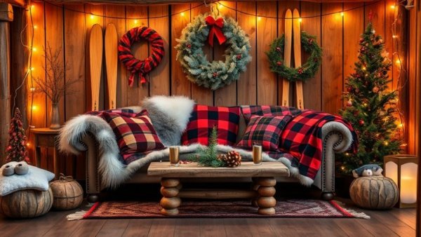 Charming rustic holiday setup in wine country with warm decor.