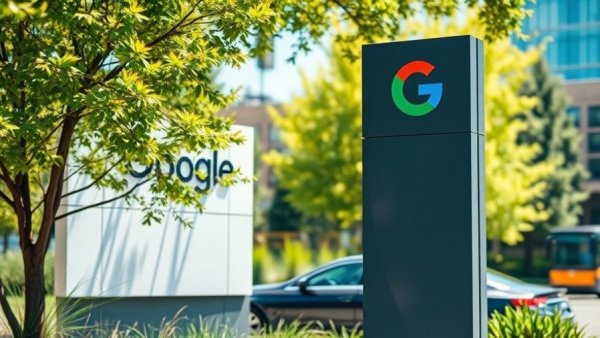 Google signpost at tech campus entrance, highlighting California’s economy grows dependent on AI.