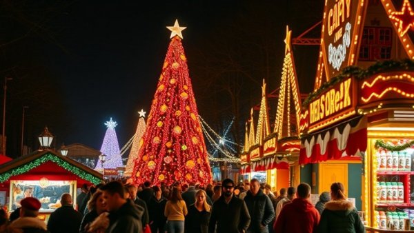 Festive Christmas in the Park San Jose with lights and Ferris wheel.