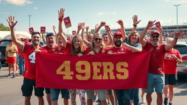 49ers Faithful tailgate experience with cheering fans.